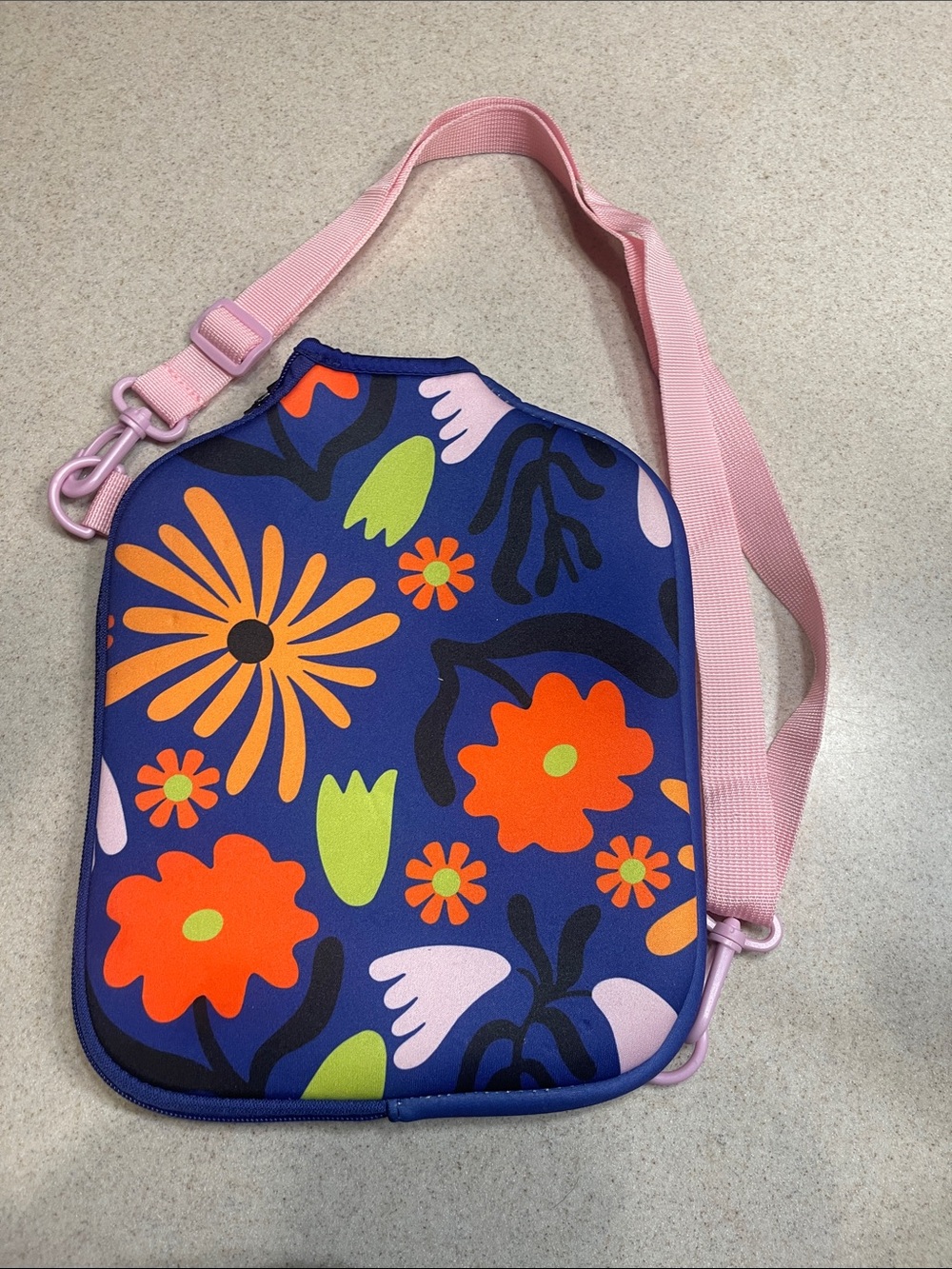 Floral Neoprene Crossbody Bag - Bright Blue & Pink